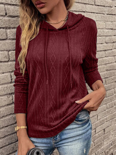 Cable-Knit Drawstring Hooded Knit Top