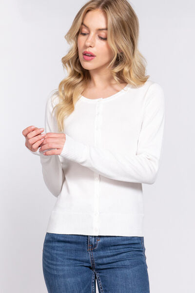 ACTIVE BASIC Ribbed Trim Button Up Cardigan