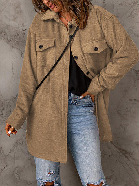 Drop Shoulder Button Down Collared Coat