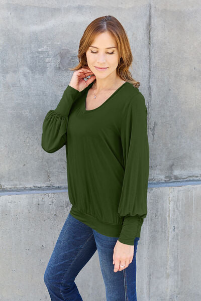 Basic Bae Full Size V-Neck Lantern Sleeve Blouse