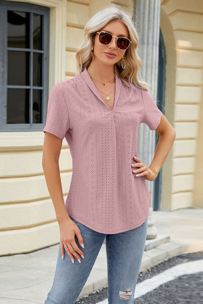 Eyelet Short Sleeve Blouse