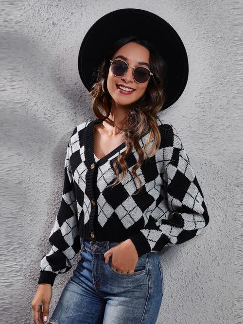 Geometric Button Up Long Sleeve Cardigan