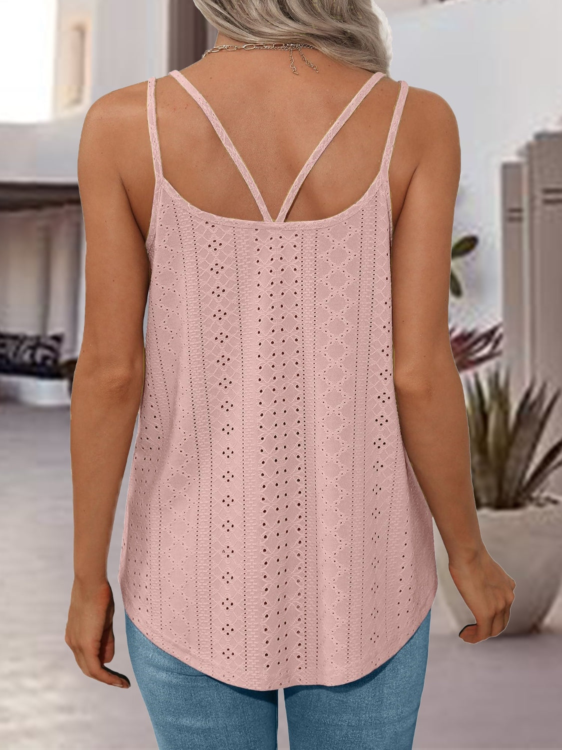 Eyelet Scoop Neck Spaghetti Strap Cami